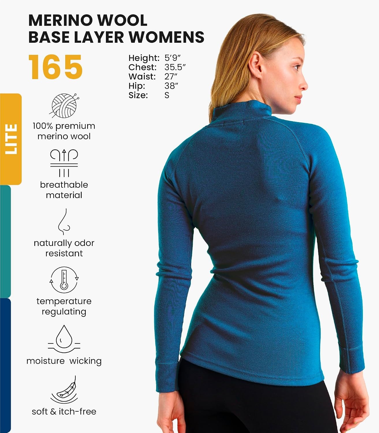 image:image100 Merino Wool Quarter Zip Sweater Women Thermal Base Layer with Socks165 Denim Blue
