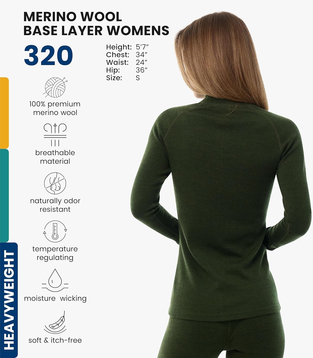 image:image100 Merino Wool Quarter Zip Sweater Women Thermal Base Layer with Socks320 Army Green
