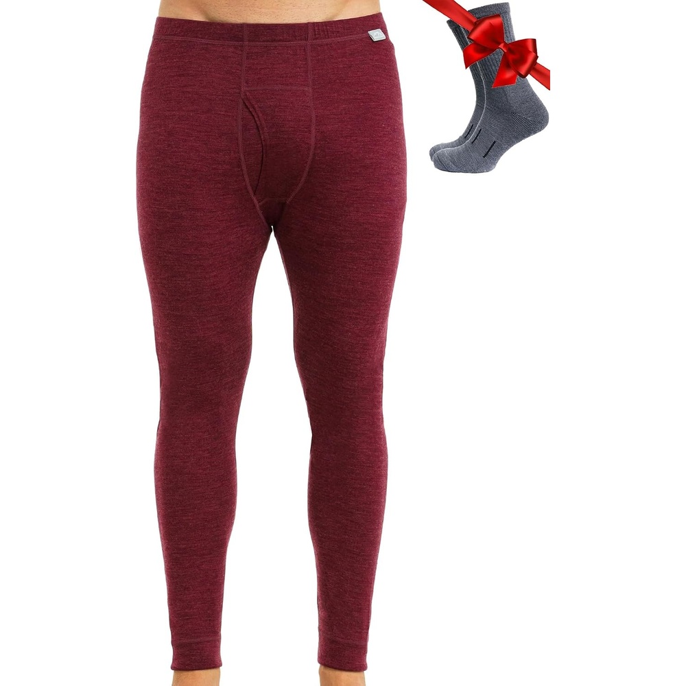 image:image100 Merino Wool Base Layer Mens Pants Thermal Underwear Long Johns165 Burgundy