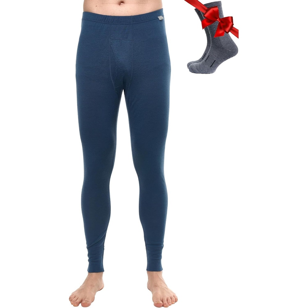image:image100 Merino Wool Base Layer Mens Pants Thermal Underwear Long Johns250 Denim Blue