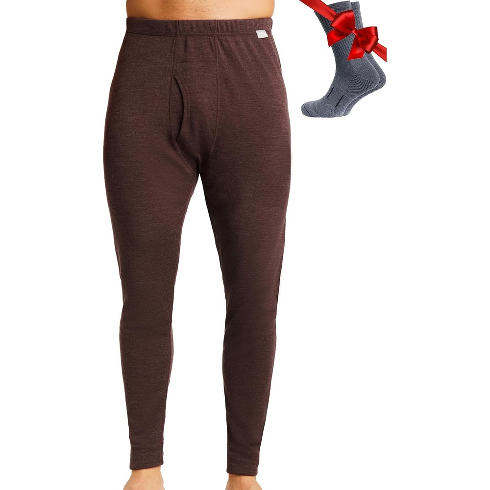 image:image100 Merino Wool Base Layer Mens Pants Thermal Underwear Long JohnsChocolate 250