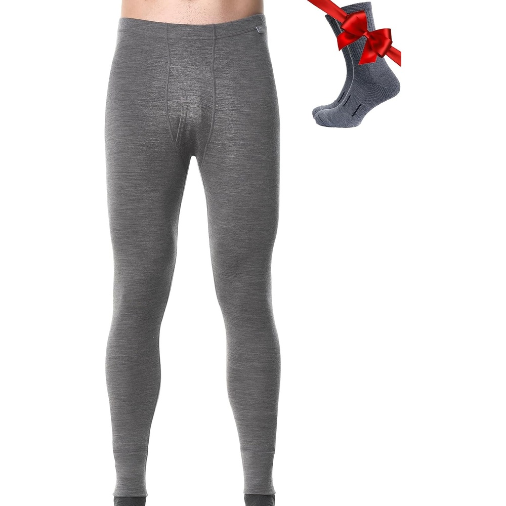 image:image100 Merino Wool Base Layer Mens Pants Thermal Underwear Long JohnsGray Heather 250