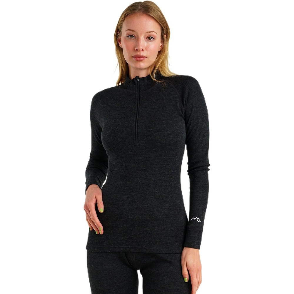 image:image100 Merino Wool Quarter Zip Sweater Women Thermal Base Layer with Socks 320 Charcoal Grey