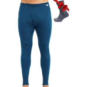 100% Merino Wool Base Layer Mens Pants – Thermal Underwear Long Johns(165 Denim Blue)