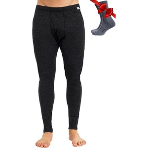 100% Merino Wool Base Layer Mens Pants – Thermal Underwear Long Johns(165 Heathered Black)