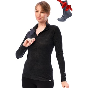 100% Merino Wool Quarter Zip Sweater Women – Thermal Base Layer with Socks(165 Charcoal Grey)