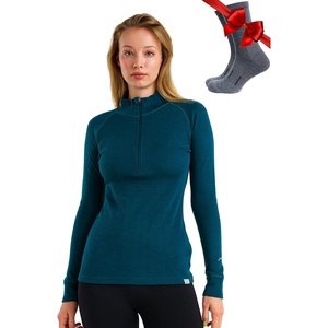 100% Merino Wool Quarter Zip Sweater Women – Thermal Base Layer with Socks(250 Deep Teal)