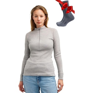 100% Merino Wool Quarter Zip Sweater Women – Thermal Base Layer with Socks(320 Heather Grey)