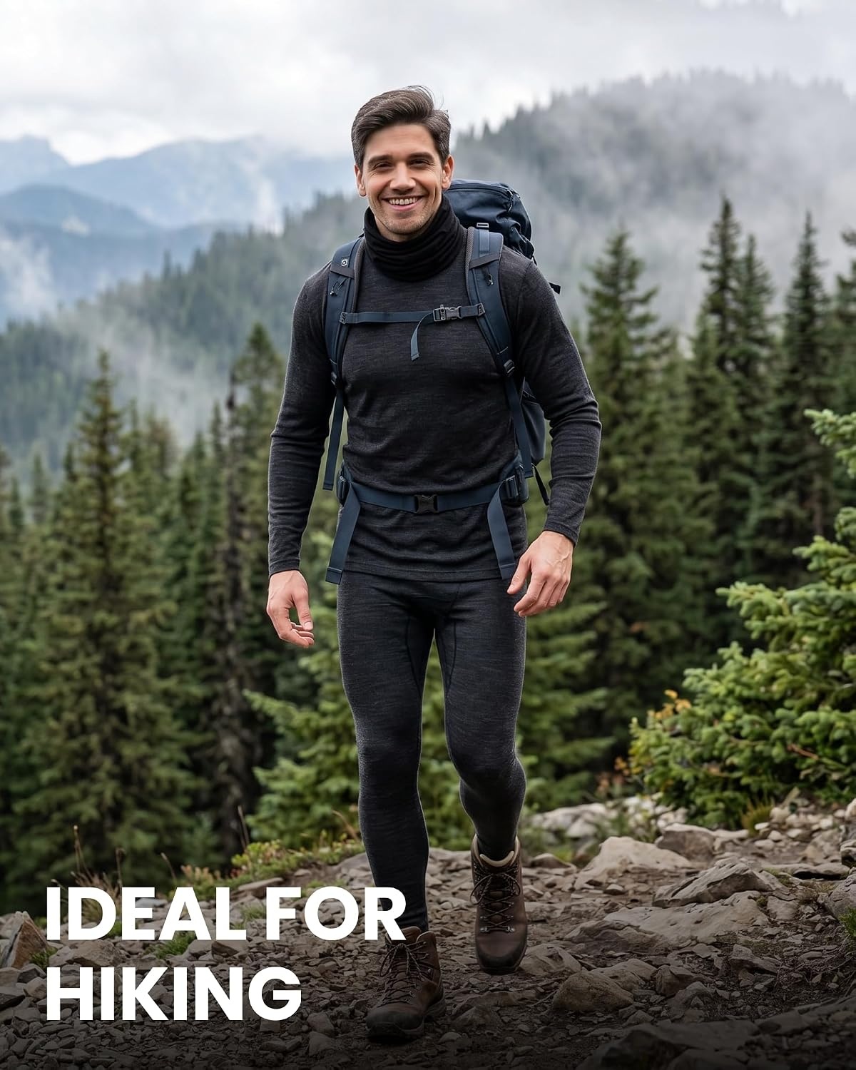 image:image100 Merino Wool Base Layer Mens Long Johns Thermal Underwear Bottoms200 Black