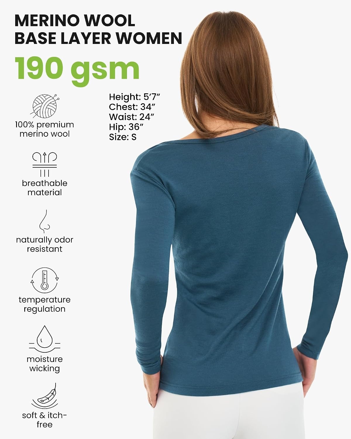 image:image100 Merino Wool Base Layer Women Thermal Merino Wool Shirt WomenS 190 Denim