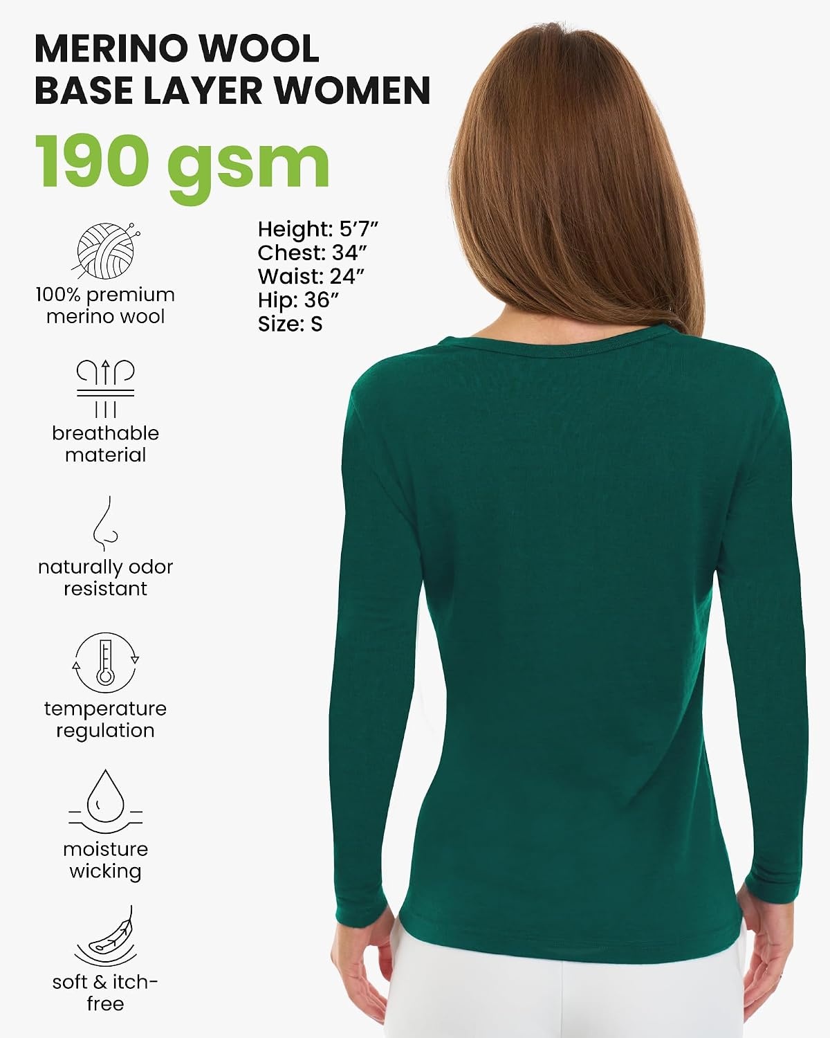 image:image100 Merino Wool Base Layer Women Thermal Merino Wool Shirt WomenS 190 Forest Green
