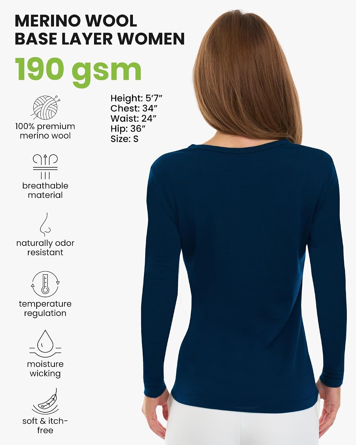 image:image100 Merino Wool Base Layer Women Thermal Merino Wool Shirt WomenS 190 Navy