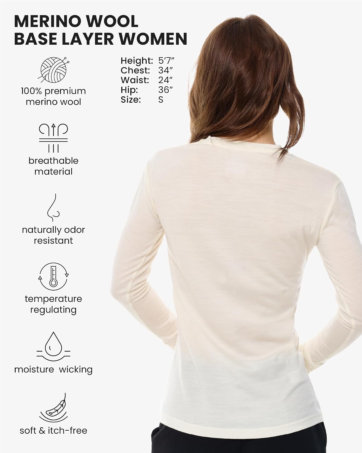 image:image100 Merino Wool Base Layer Women Thermal Merino Wool Shirt WomenV 190 Creamy