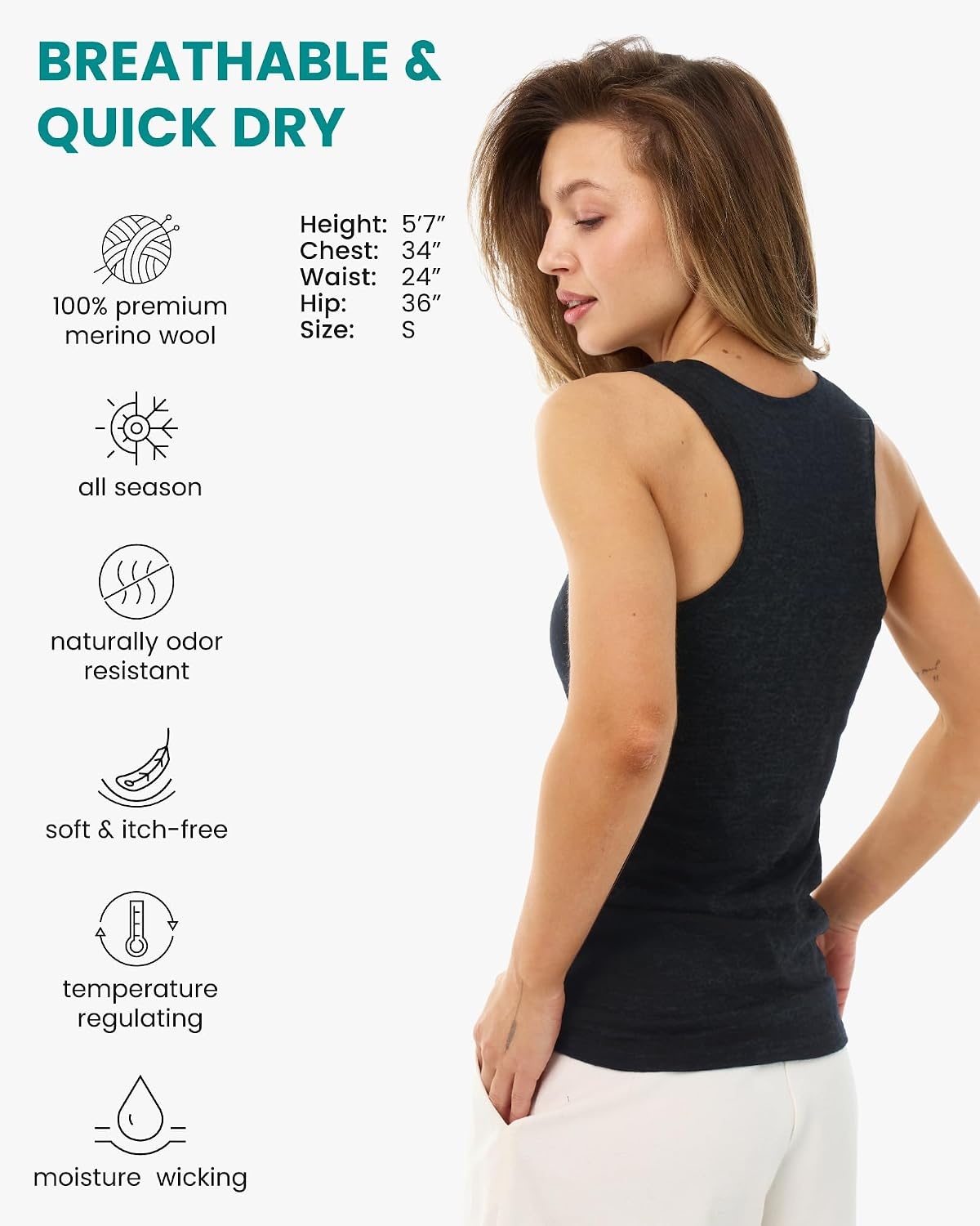 image:image100 Merino Wool Tank Top Women Active Sleeveless Undershirt Base LayerB Charcoal