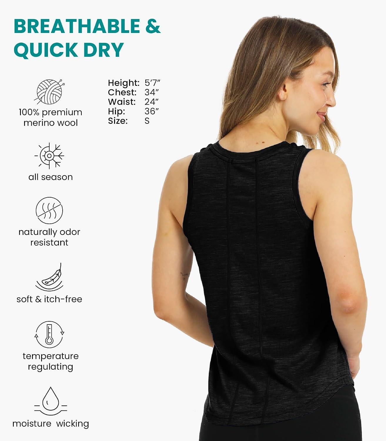 image:image100 Merino Wool Tank Top Women Active Sleeveless Undershirt Base LayerH Charcoal
