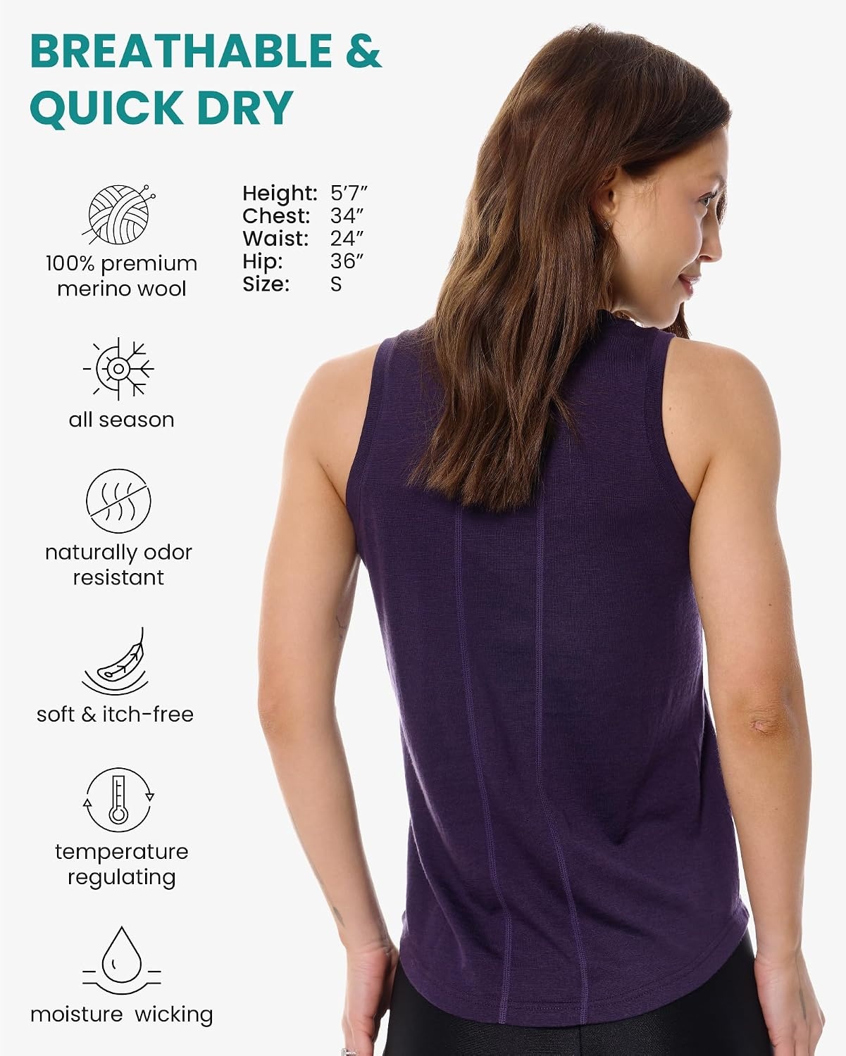image:image100 Merino Wool Tank Top Women Active Sleeveless Undershirt Base LayerH Dark Purple