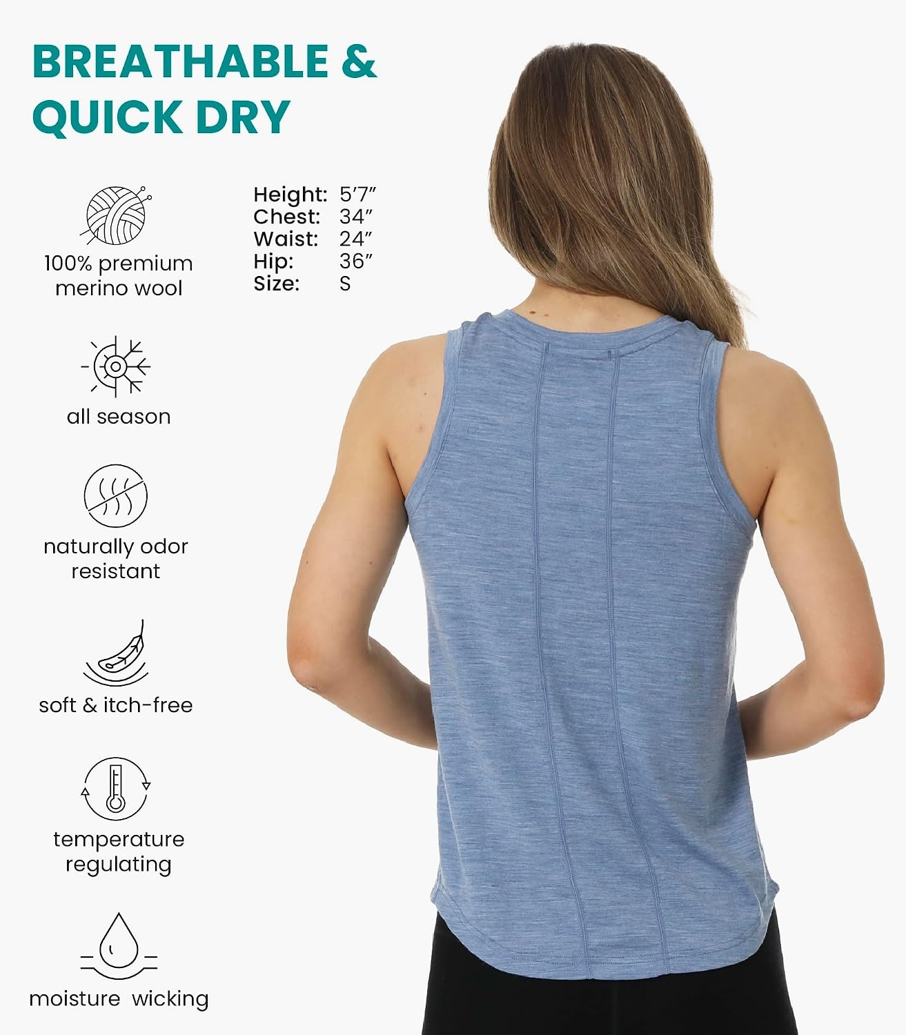 image:image100 Merino Wool Tank Top Women Active Sleeveless Undershirt Base LayerH Deep Blue