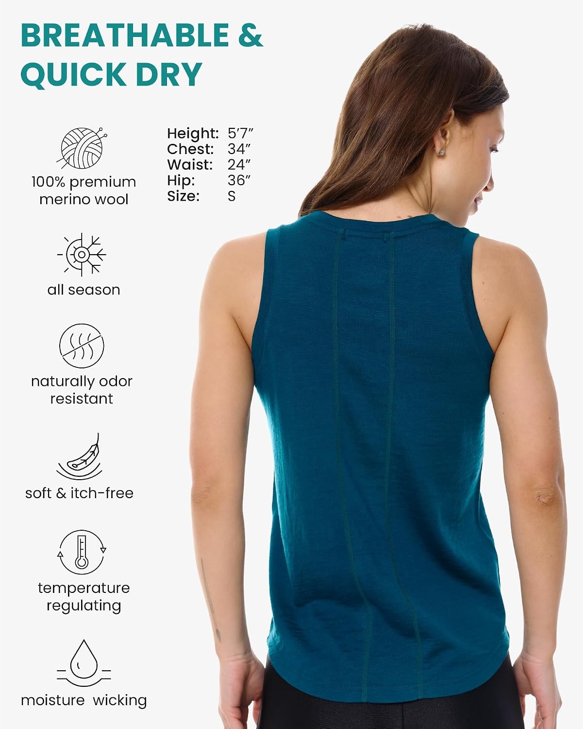 image:image100 Merino Wool Tank Top Women Active Sleeveless Undershirt Base LayerH Deep Teal