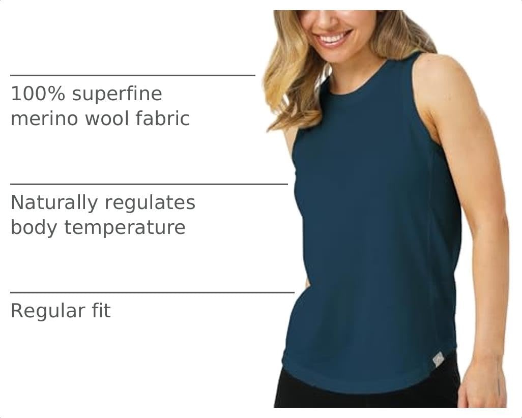 image:image100 Merino Wool Tank Top Women Active Sleeveless Undershirt Base LayerH Denim