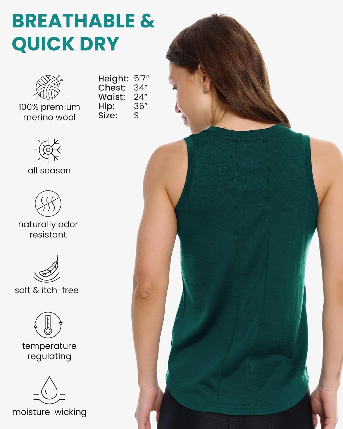 image:image100 Merino Wool Tank Top Women Active Sleeveless Undershirt Base LayerH Forest Green