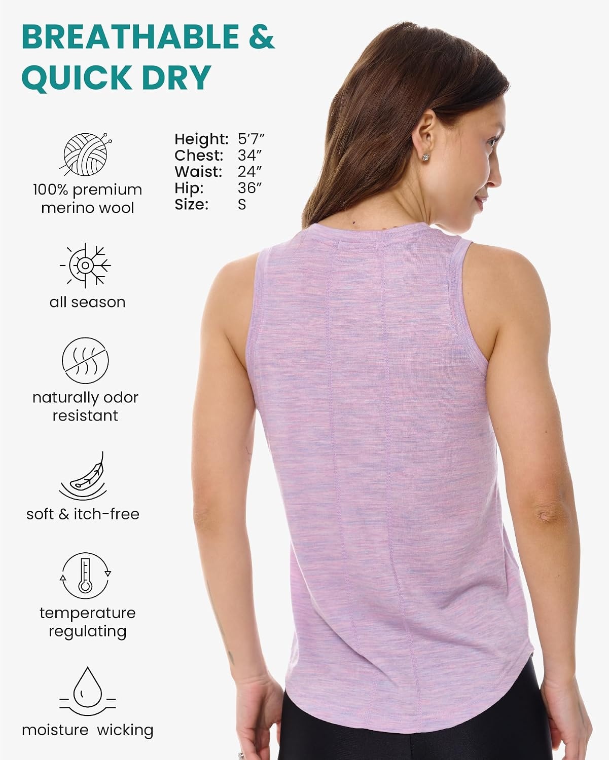 image:image100 Merino Wool Tank Top Women Active Sleeveless Undershirt Base LayerH Lilac