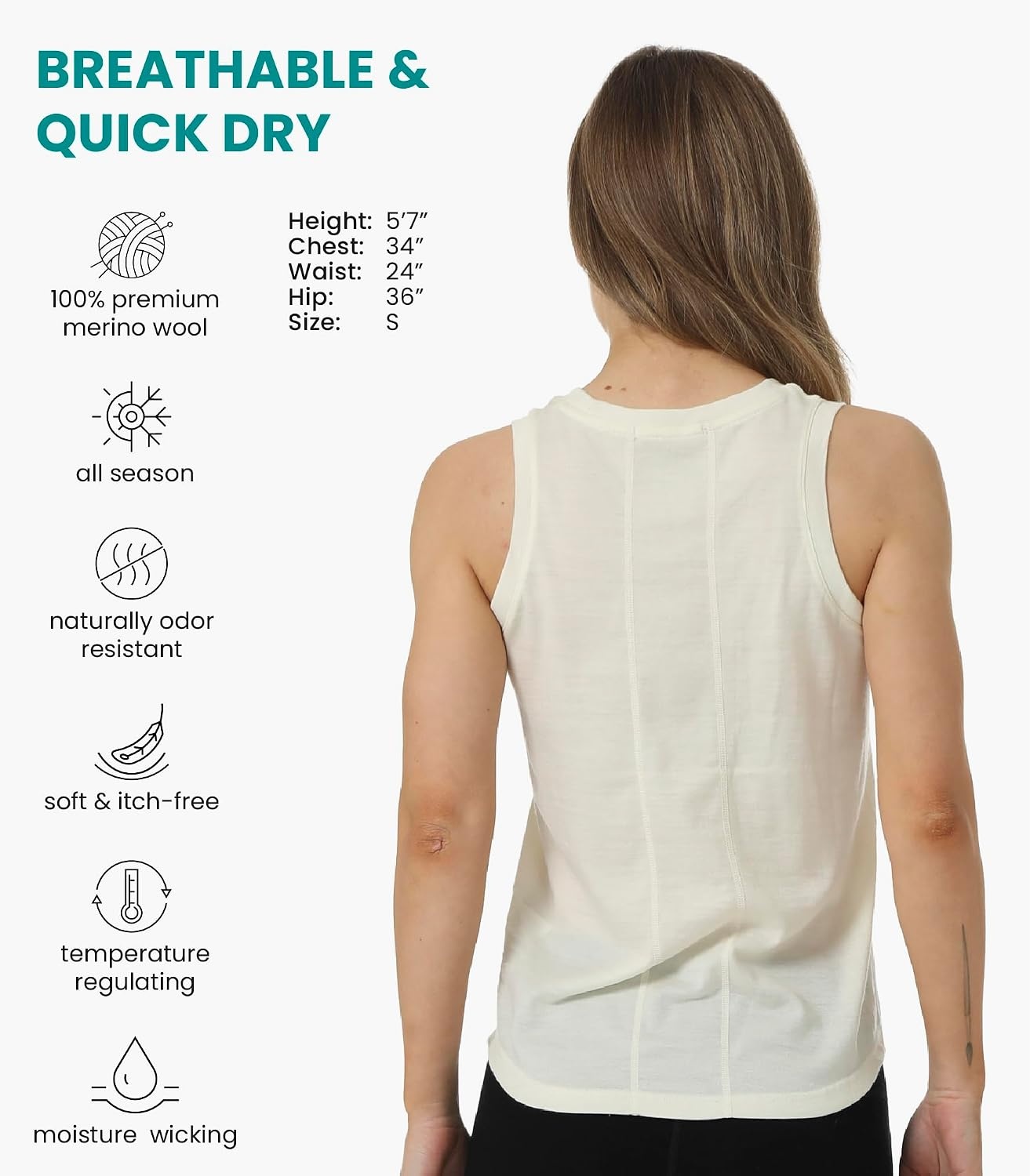 image:image100 Merino Wool Tank Top Women Active Sleeveless Undershirt Base LayerH Off White