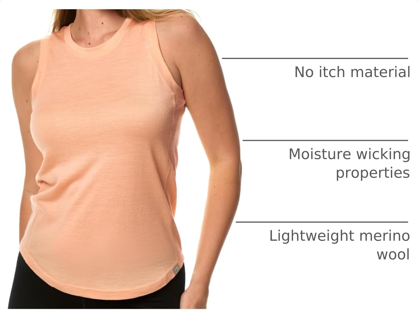 image:image100 Merino Wool Tank Top Women Active Sleeveless Undershirt Base LayerH Peach