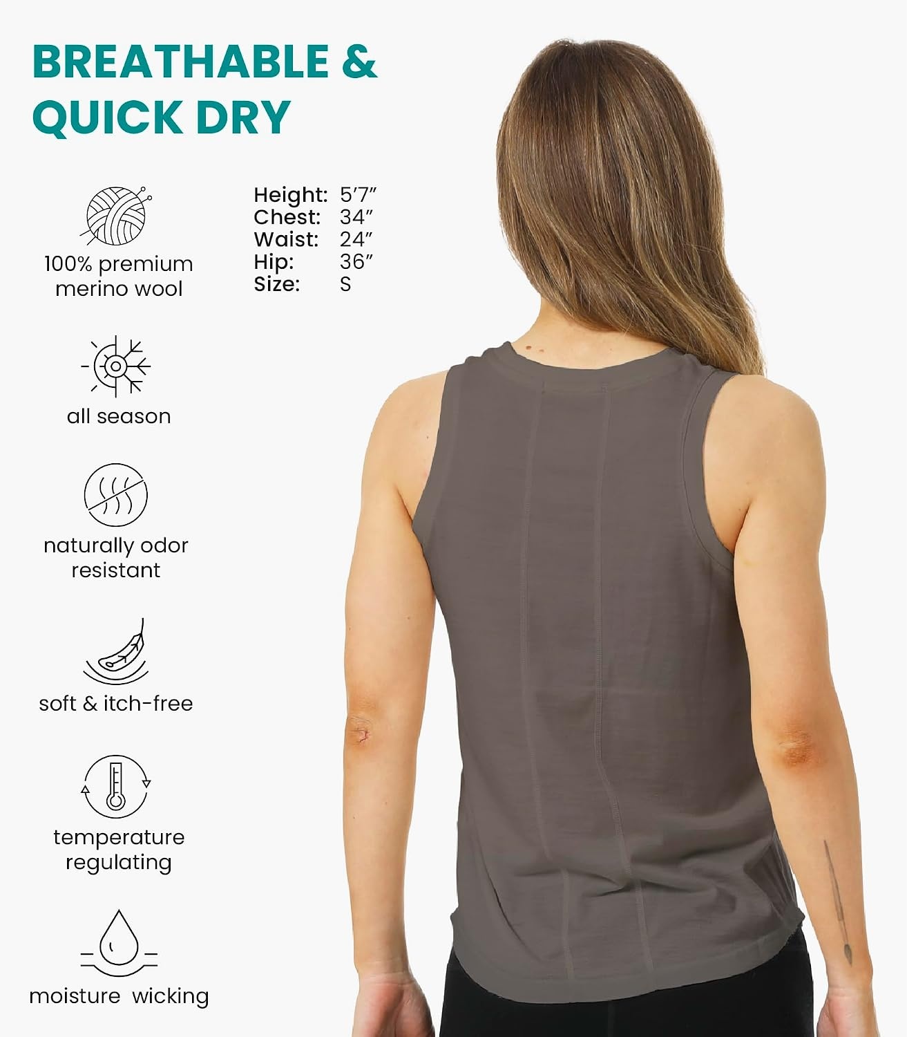 image:image100 Merino Wool Tank Top Women Active Sleeveless Undershirt Base LayerH Perfect Grey