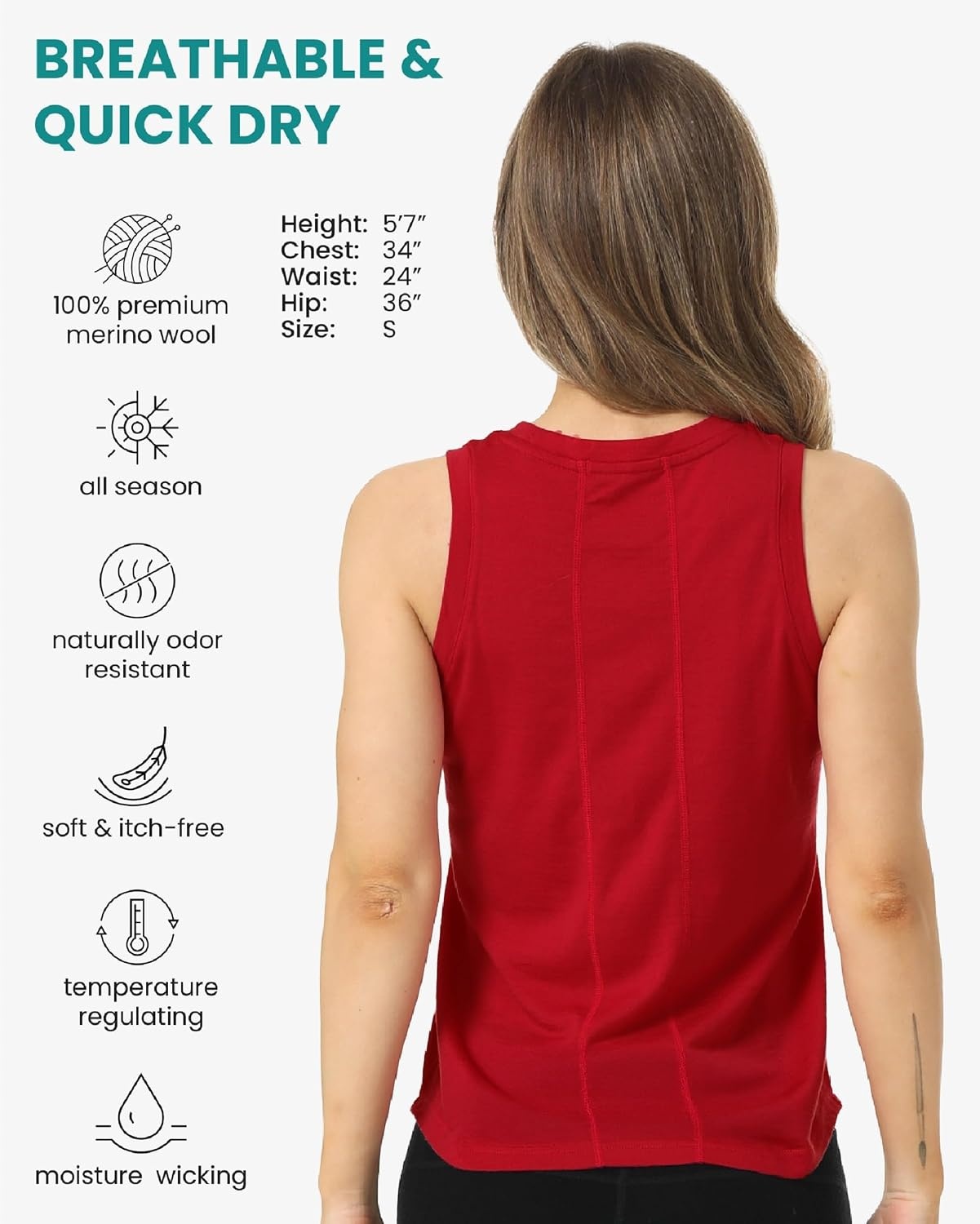 image:image100 Merino Wool Tank Top Women Active Sleeveless Undershirt Base LayerH Red