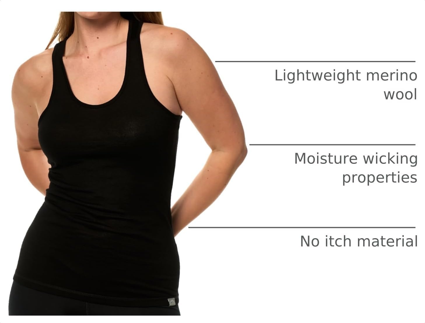image:image100 Merino Wool Tank Top Women Active Sleeveless Undershirt Base LayerR Black