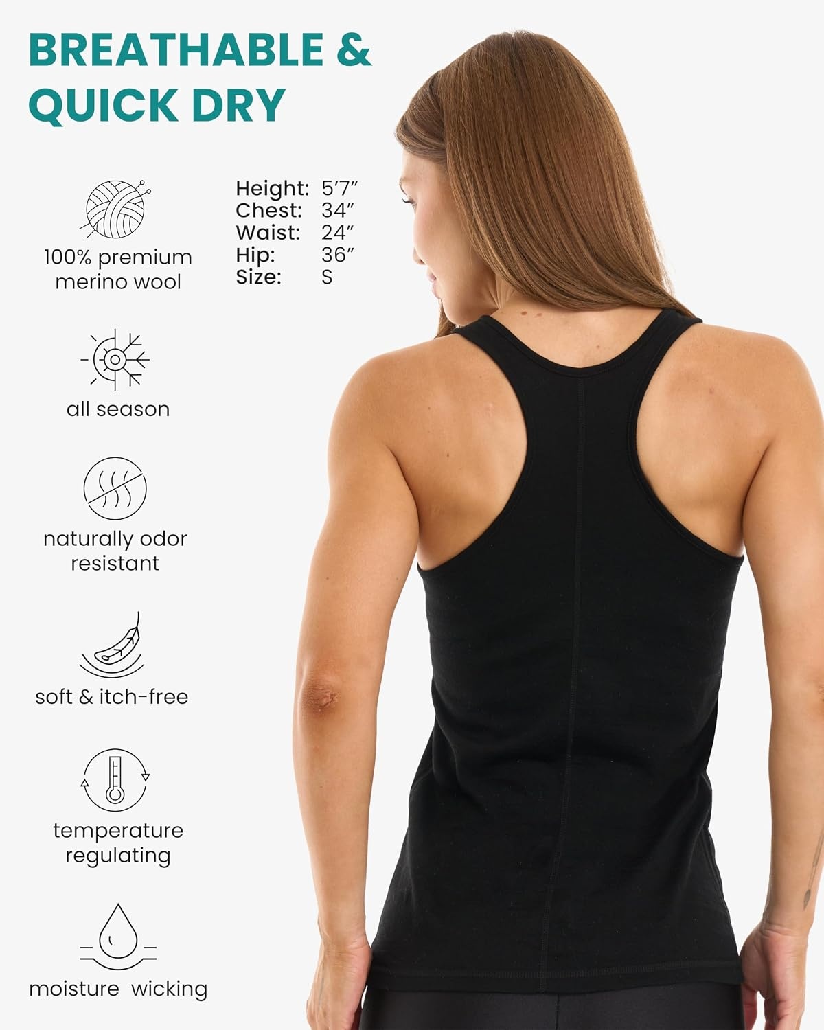 image:image100 Merino Wool Tank Top Women Active Sleeveless Undershirt Base LayerR Black