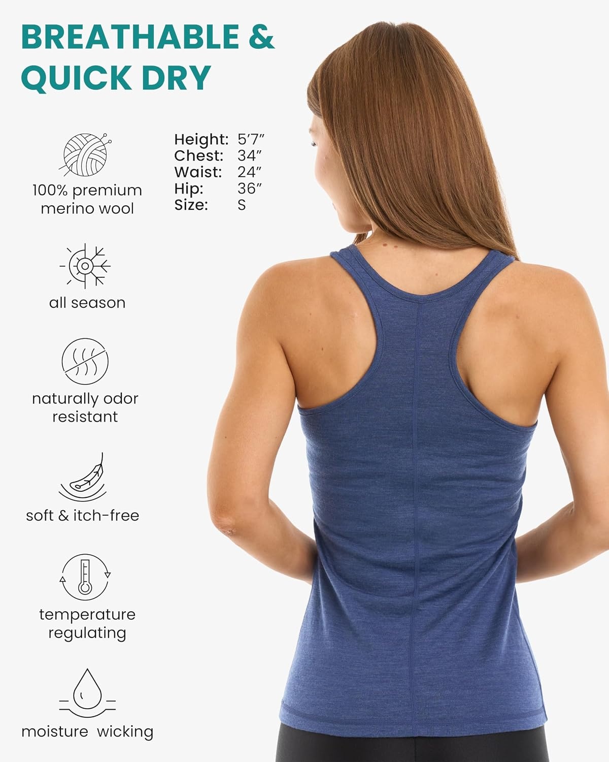 image:image100 Merino Wool Tank Top Women Active Sleeveless Undershirt Base LayerR Windsor Blue