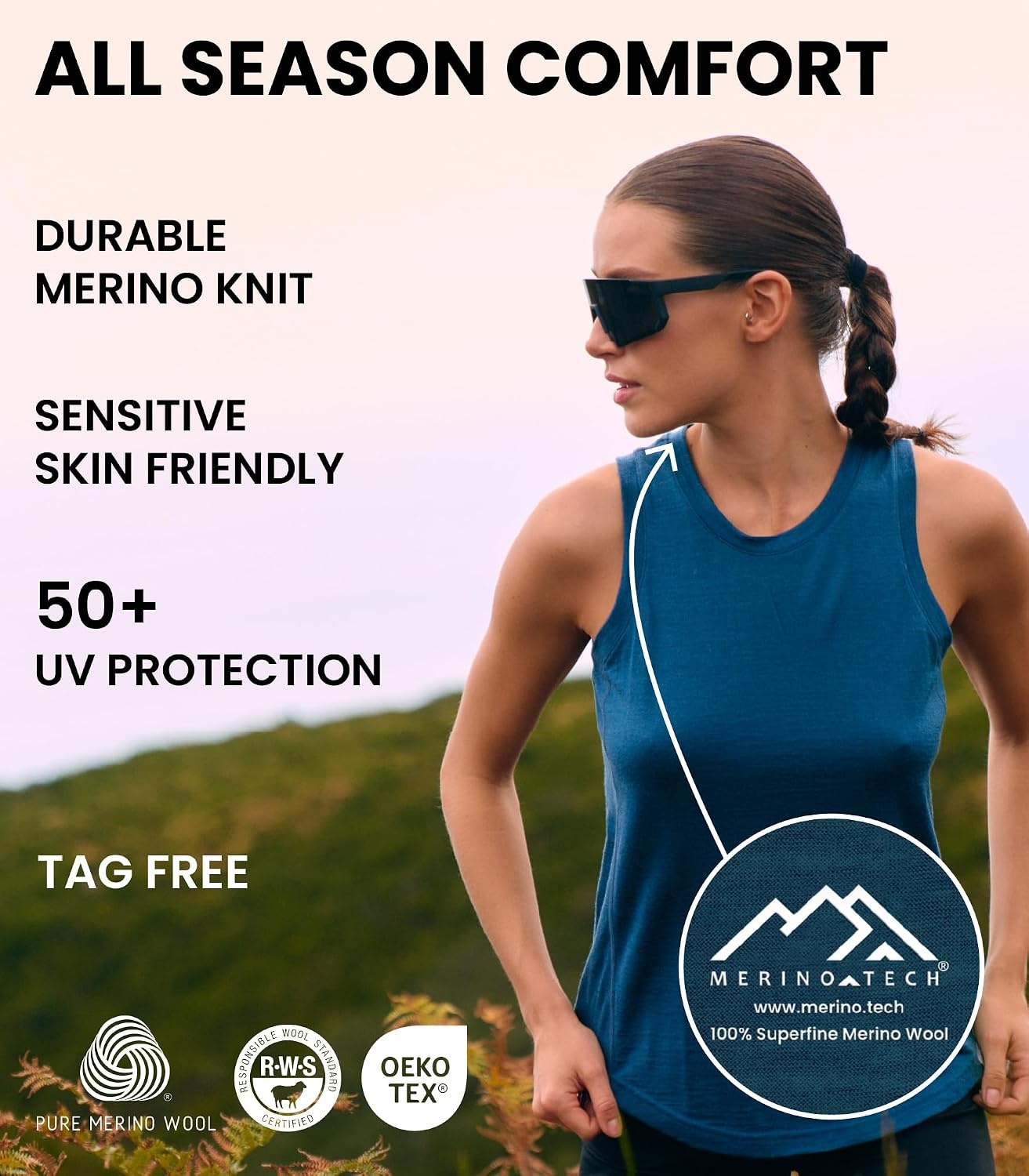image:image100 Merino Wool Tank Top Women Active Sleeveless Undershirt Base LayerR Windsor Blue