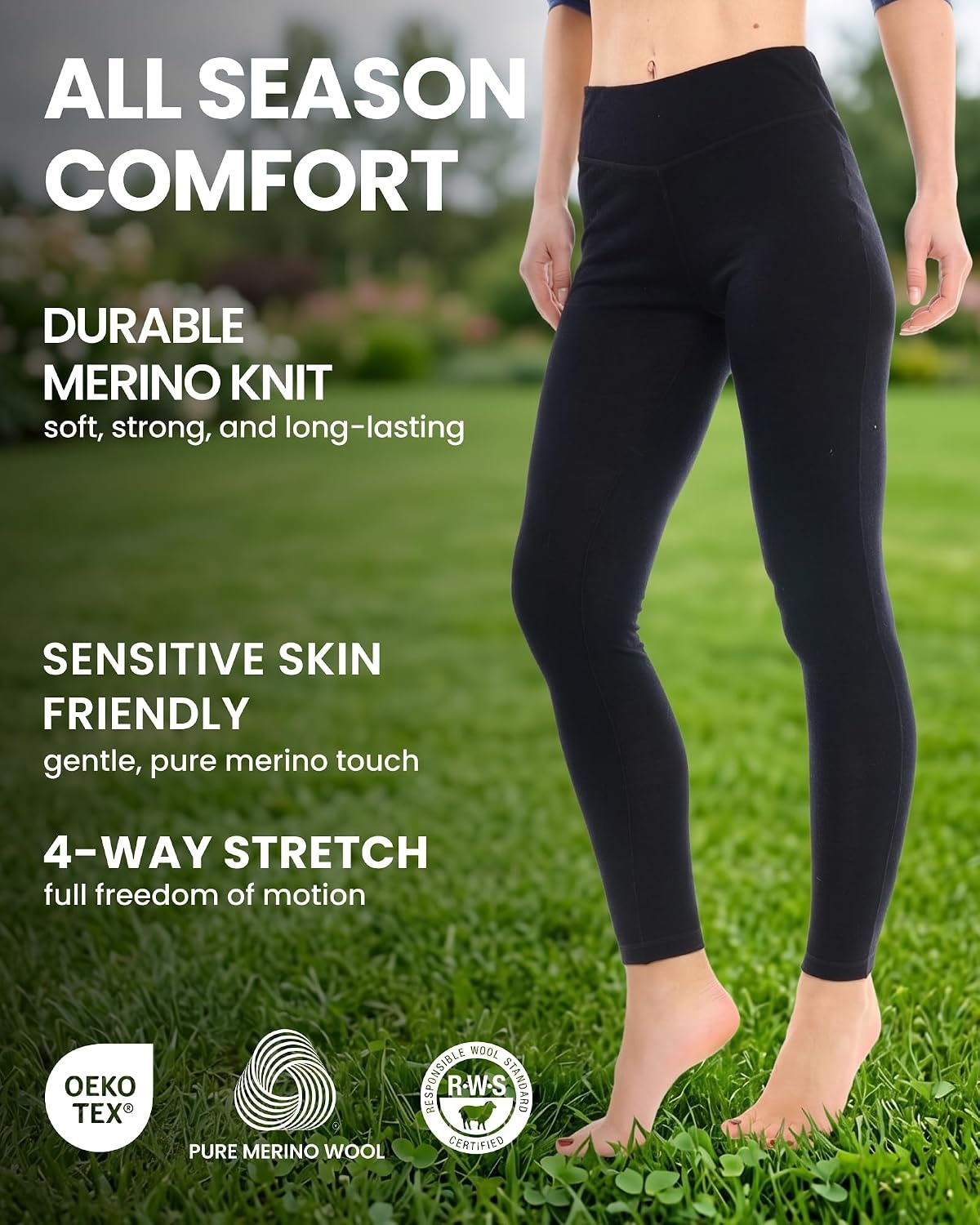 image:imageMerino Wool Base Layer Women Pants Thermal Leggings for Women Long Johns200 Heathered Black