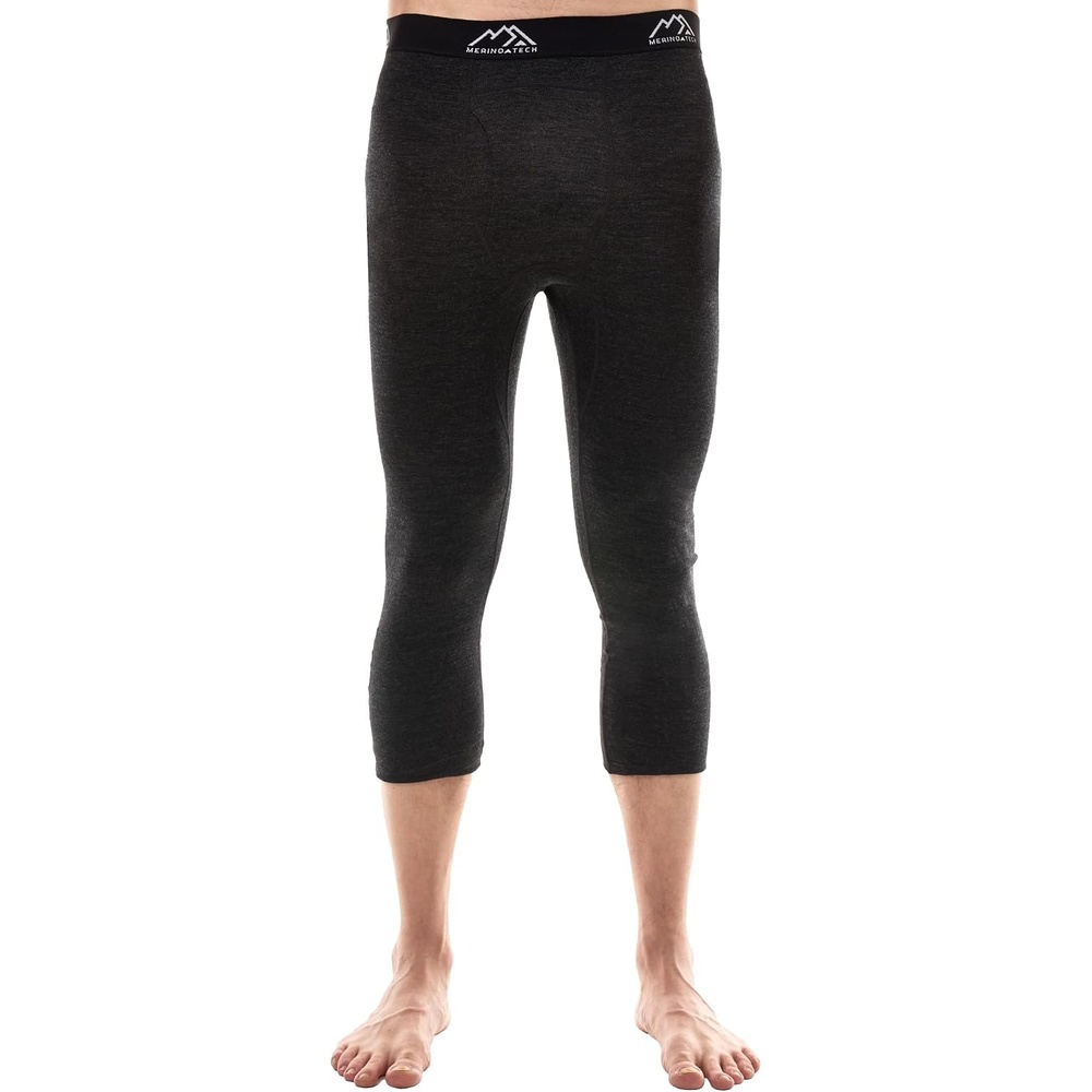 image:image100 Merino Wool Base Layer Mens Long Johns Thermal Underwear Bottoms200 Heathered Black 34 Length
