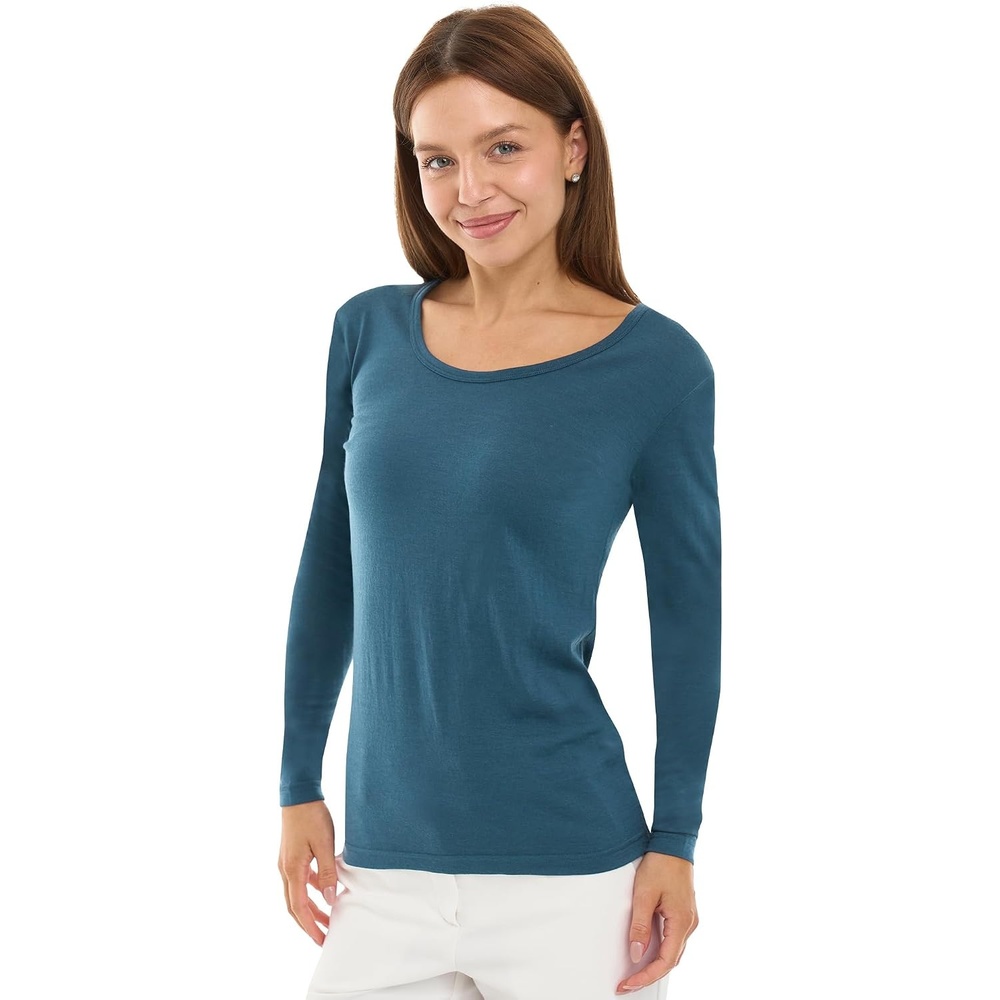 image:image100 Merino Wool Base Layer Women Thermal Merino Wool Shirt WomenS 190 Denim