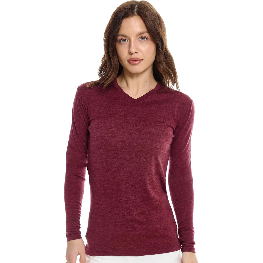 image:image100 Merino Wool Base Layer Women  Thermal Merino Wool Shirt WomenV 190 Burgundy
