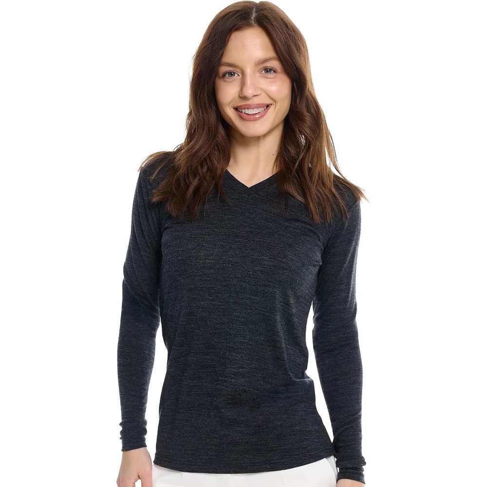 image:image100 Merino Wool Base Layer Women Thermal Merino Wool Shirt WomenV 190 Melange Black