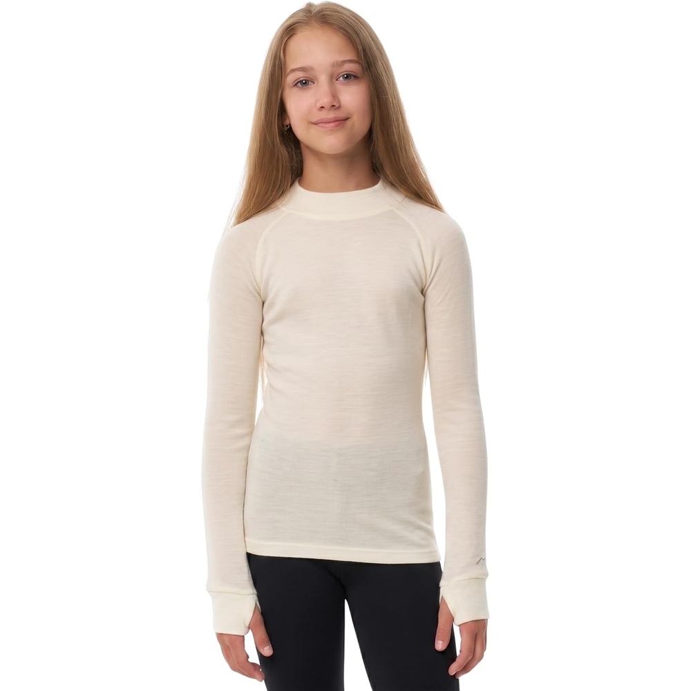 image:image100 Merino Wool Kids Long Sleeve Turtleneck Midweight Thermal Base Layer260 Natural White
