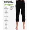 100% Merino Wool Base Layer Mens Long Johns – Thermal Underwear Bottoms(200 Black 3/4 Length)