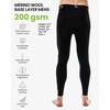 100% Merino Wool Base Layer Mens Long Johns – Thermal Underwear Bottoms(200 Black)