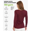 100% Merino Wool Base Layer Women – Thermal Merino Wool Shirt Women(S: 190 Burgundy)