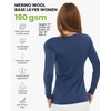 100% Merino Wool Base Layer Women – Thermal Merino Wool Shirt Women(S: 190 Dark Blue)