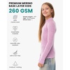 100% Merino Wool Kids Long Sleeve Turtleneck, Midweight Thermal Base Layer(260 Heather Lilac)