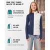 100% Merino Wool Kids Long Sleeve Turtleneck, Midweight Thermal Base Layer(260 Navy)