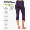 Merino Wool Base Layer Women Pants – Thermal Leggings for Women Long Johns(200 Dark Purple 3/4)