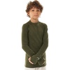 100% Merino Wool Kids Long Sleeve Turtleneck, Midweight Thermal Base Layer(260 Dark Olive)