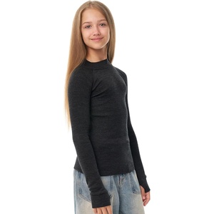 100% Merino Wool Kids Long Sleeve Turtleneck, Midweight Thermal Base Layer(260 Charcoal Grey)