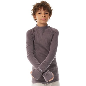 100% Merino Wool Kids Long Sleeve Turtleneck, Midweight Thermal Base Layer(260 Perfect Grey)
