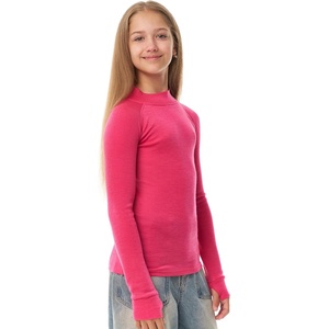 100% Merino Wool Kids Long Sleeve Turtleneck, Midweight Thermal Base Layer(260 Pink)